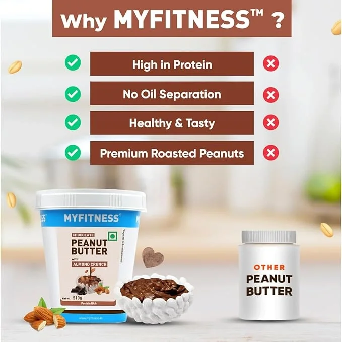 MYFITNESS Peanut Butter Chocolate Spread with Almond Crunch 510g | 25g Protein & 9g Fiber |  image 4