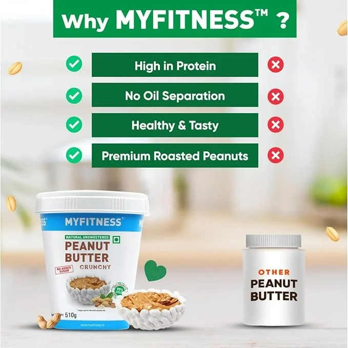 MYFITNESS Natural Unsweetened Peanut Butter Crunchy 510g image 5