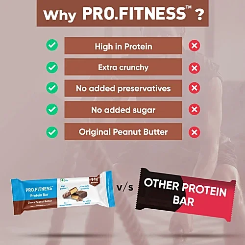  PRO.FITNESS Chocolate Peanut Butter Protein Bars with 11g Protein | No Added Sugar, No Preservatives, No Trans Fat | Healthy & Tasty, 34gm  image 5