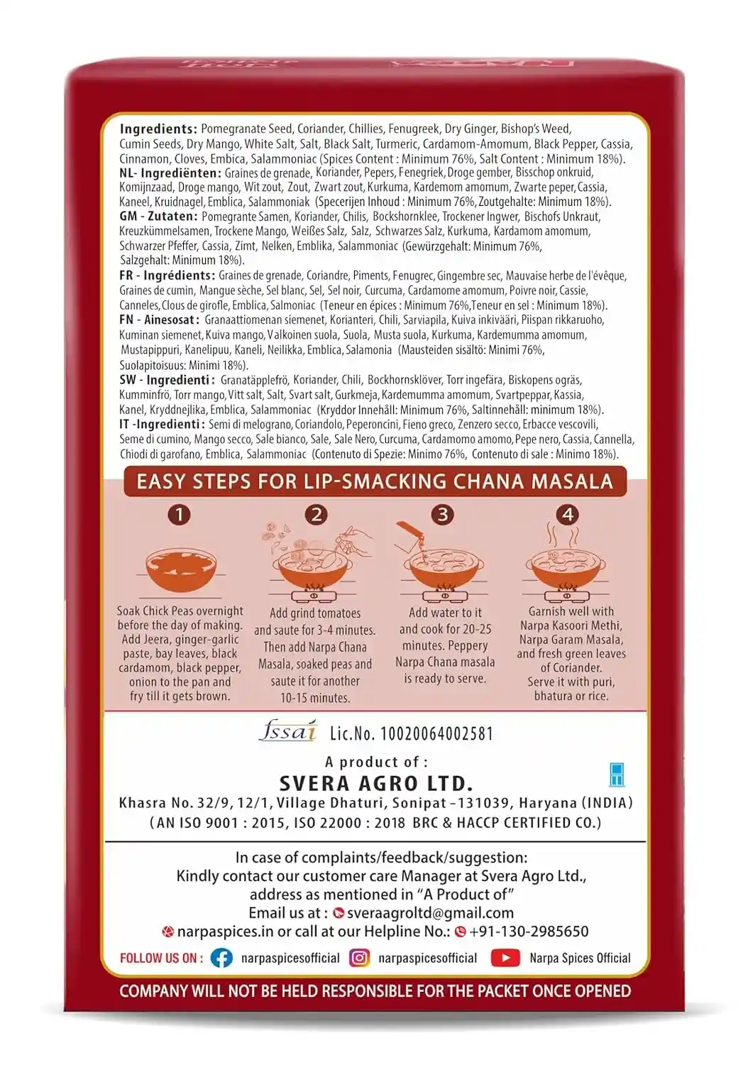 Narpa Chana Masala Powder 100g image 2