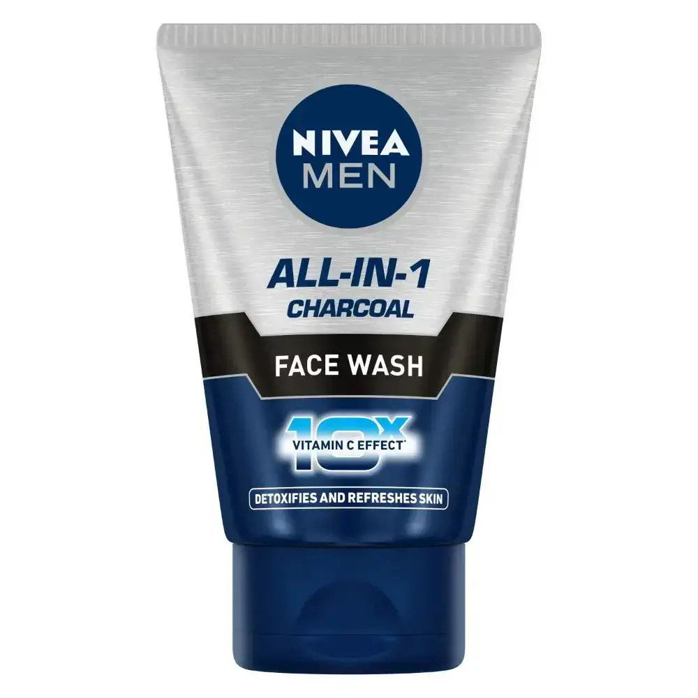 NIVEA Men All in 1 Charcoal Face Wash 100gm. Cleanses, removes dirt, and controls oil for healthy-looking skin.