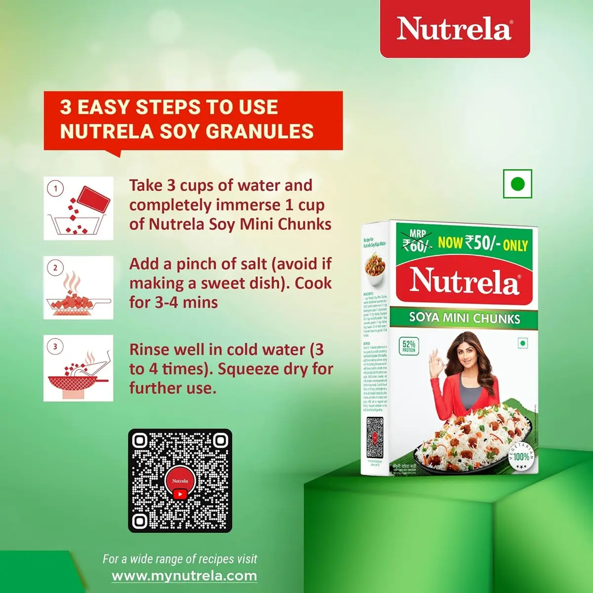 Nutrela Soya Mini Chunks 200 gm, 100% Vegetarian image 3