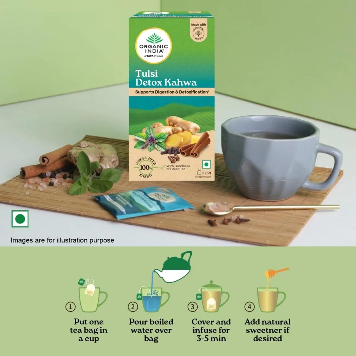 ORGANIC INDIA Tulsi Detox Kahwa 25 Tea Bags image 4