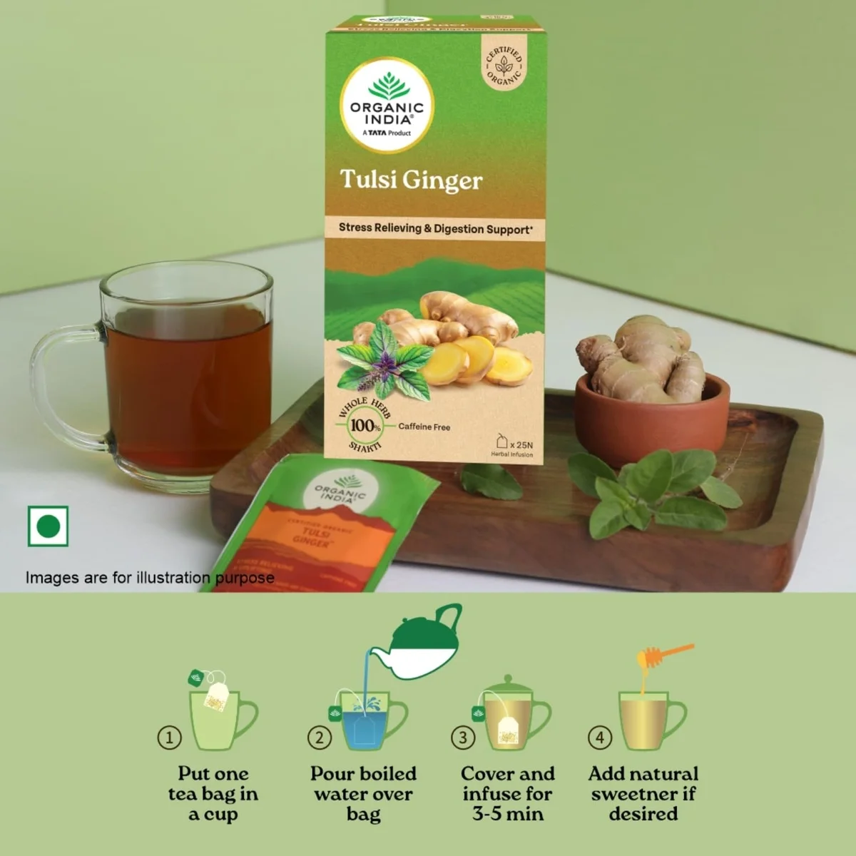 Organic India Tulsi Ginger Green Tea , 25 Tea Bags image 4