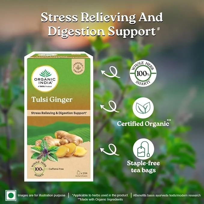 Organic India Tulsi Ginger Green Tea , 25 Tea Bags image 6