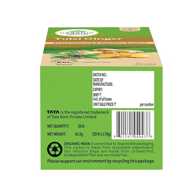 Organic India Tulsi Ginger Green Tea , 25 Tea Bags image 8
