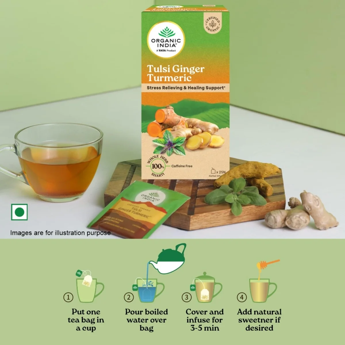 Organic India Tulsi Ginger Turmeric 25 Tea Bags – Herbal & Immunity Boosting image 3