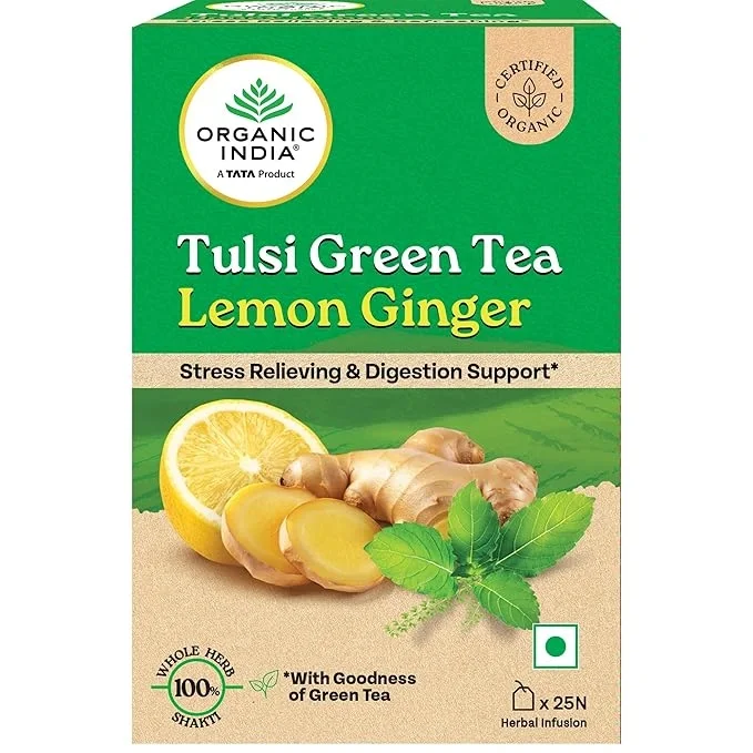 Organic India Tulsi Green Tea Lemon Ginger - 25 Teabags