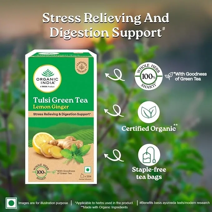 Organic India Tulsi Green Tea Lemon Ginger - 25 Teabags, image 7