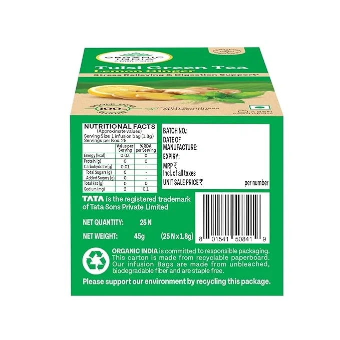 Organic India Tulsi Green Tea Lemon Ginger - 25 Teabags, image 9