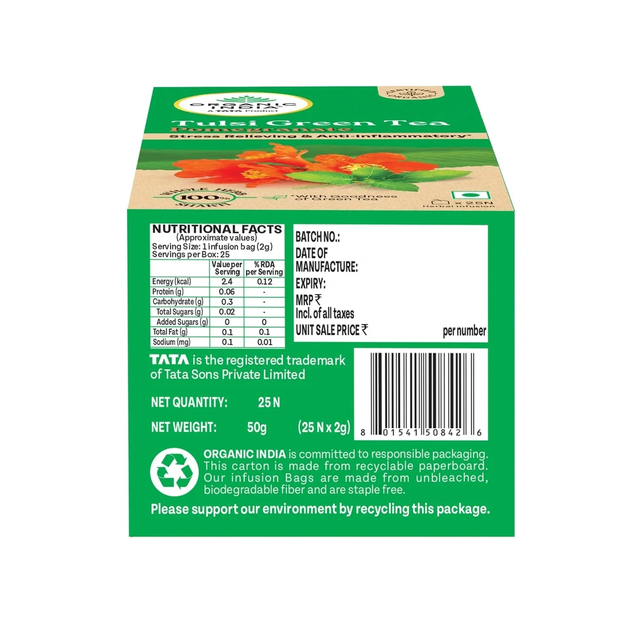 Organic India Tulsi Green Tea Pomegranate - 25 Tea Bags, image 3