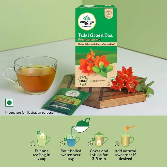 Organic India Tulsi Green Tea Pomegranate - 25 Tea Bags, image 4