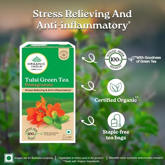 Organic India Tulsi Green Tea Pomegranate - 25 Tea Bags, image 6