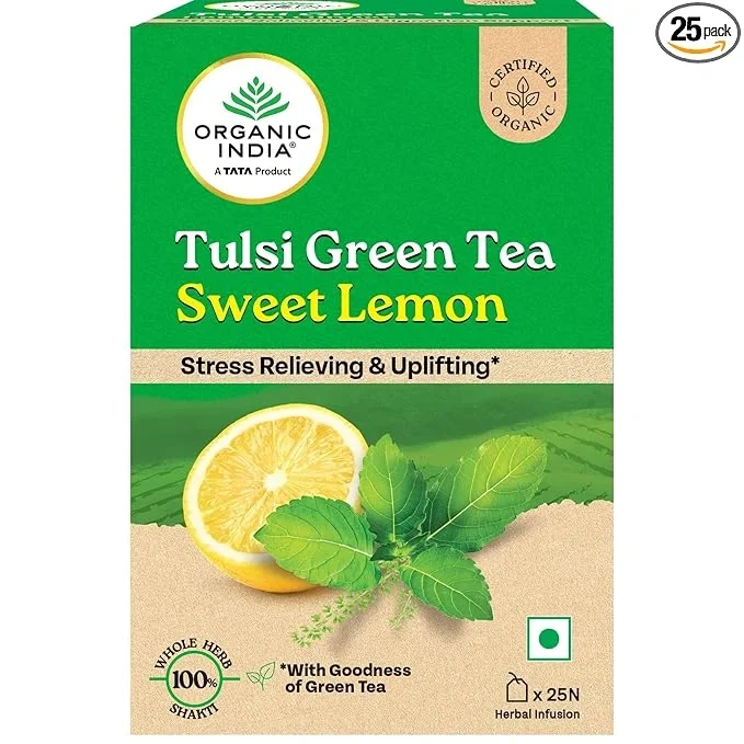 Organic India Tulsi Green Tea Sweet Lemon 25 Tea Bags