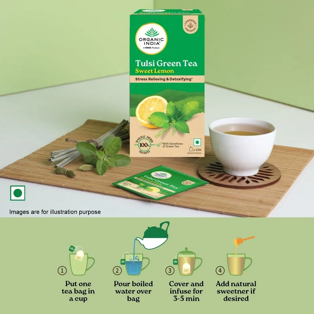 Organic India Tulsi Green Tea Sweet Lemon 25 Tea Bags image 5