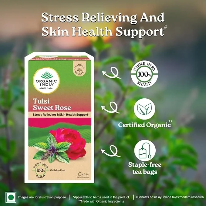 Organic India Tulsi Sweet Rose 25 Tea Bags – Herbal & Refreshing image 7