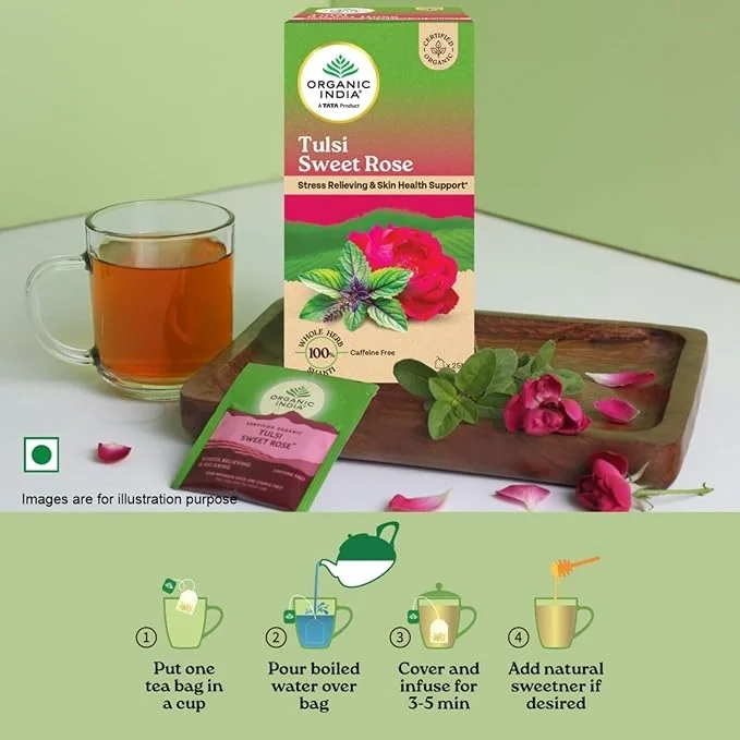 Organic India Tulsi Sweet Rose 25 Tea Bags – Herbal & Refreshing image 5