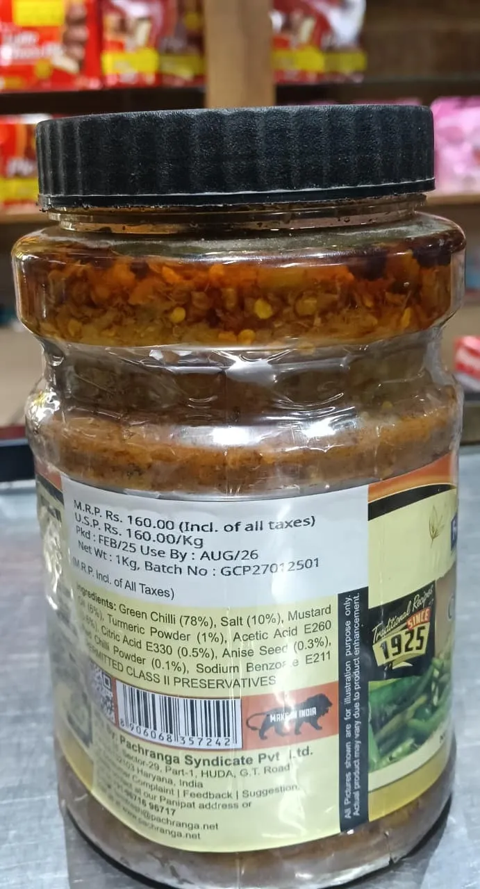  Pachranga’s Farm Fresh Green Chilli Pickle - 1kg image 3