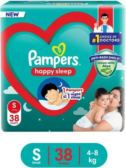Pampers Small Size Baby Diaper 38 Pieces, Extra Absorbing Power - S 38