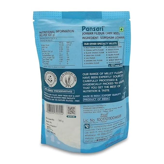 Pansari Jowar Flour (Sorghum Millet), 500 gm, Pouch image 2