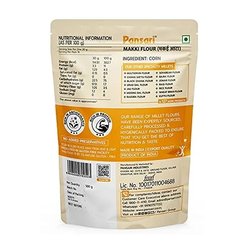 Pansari 100% Natural Maize/Makki Atta 500 g | Gluten-Free Corn Flour for Roti, Baking & Healthy Cooking image 2