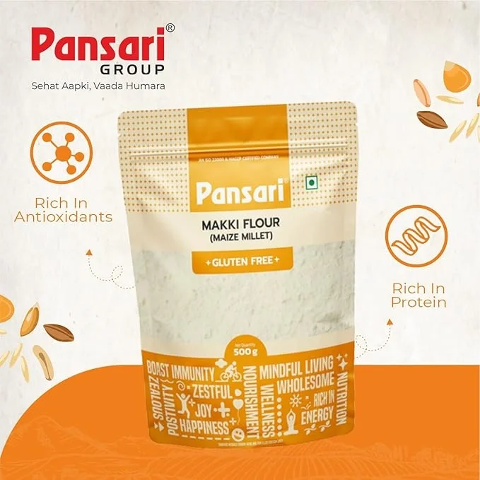 Pansari 100% Natural Maize/Makki Atta 500 g | Gluten-Free Corn Flour for Roti, Baking & Healthy Cooking image 3