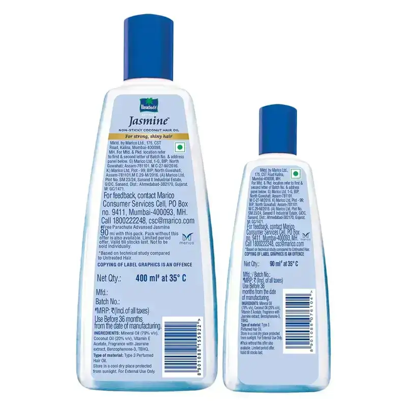 Parachute Advansed Jasmine Coconut Hair Oil, 400 ml with Free 90 ml pack image 2