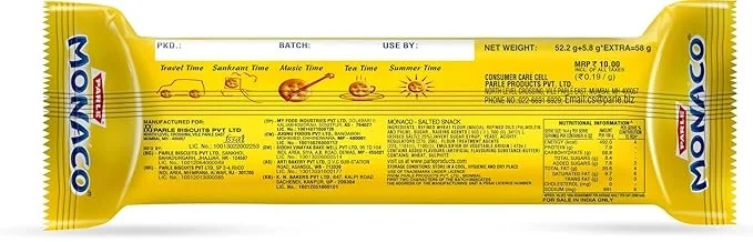  Parle Monaco Biscuit - Classic Regular, Salted Snack, 52.2 g (46.4 + 5.8 g Extra) image 3