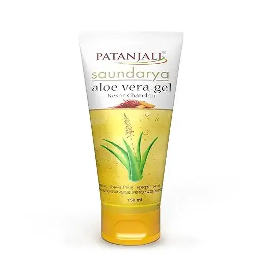 Patanjali Saundarya Aloevera Gel with Kesar and Chandan, 150ml. Natural skincare for healthy and radiant skin.