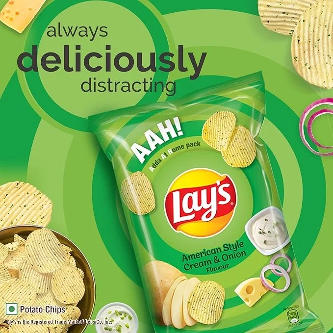  Lays Potato Chips American Style Cream & Onion Flavour, 79.7g/73.7g(67g+6.7g)(Weight May Vary) image 4