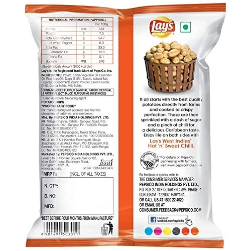 Lay's Potato Chips – Hot 'n' Sweet Chilli Pouch, 30.5 g / 27.5 g / 26.5 g (Weight May Vary) image 3