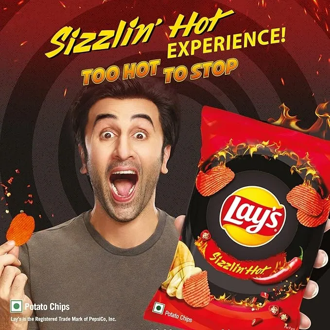 Lay's Sizzlin Hot Potato Chips – 40 g / 48 g / 50 g / 52.9 g (48 g + 4.9 g) | Crispy Wavy Chips & Snacks (Weight May Vary) image 3