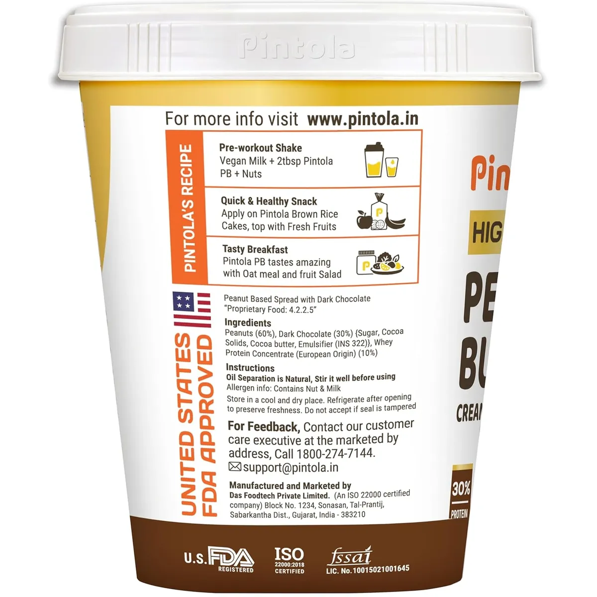 Pintola Peanut Butter High Protein Chocolate Flavour 510g – Creamy Spread image 2