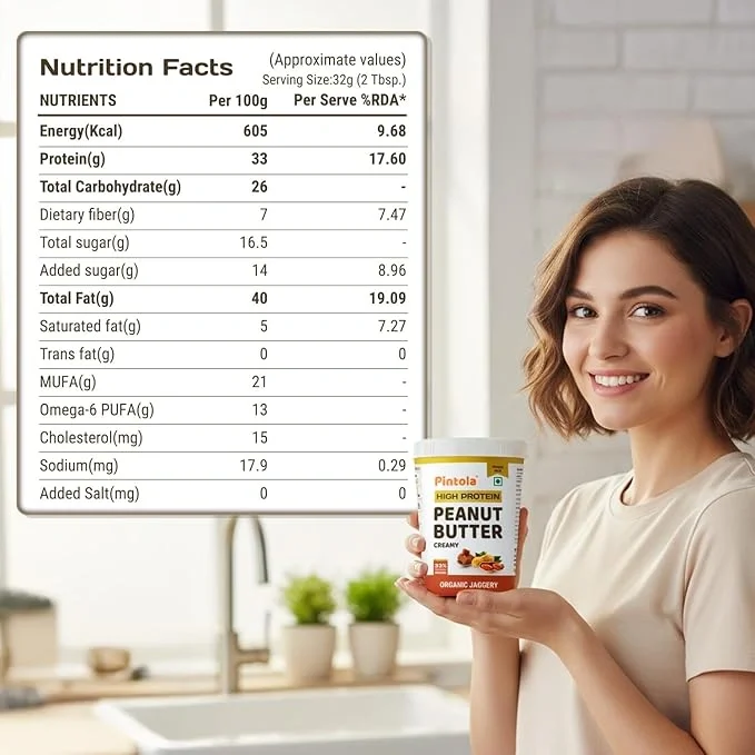 Pintola 510g High Protein Organic Jaggery Peanut Butter – Creamy & Nutritious image 5