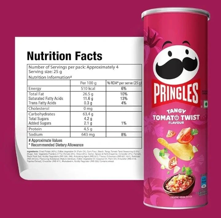  Pringles Tangy Tomato Twist 102 Gram | Potato Chips | Tangy Tomato With A Twist Of Sweet & Spicy Salsa Flavour image 2