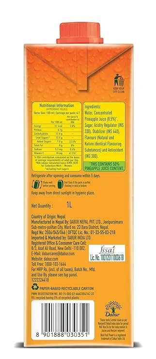 Real Fruit Power Pineapple Juice 1 Litre image 2