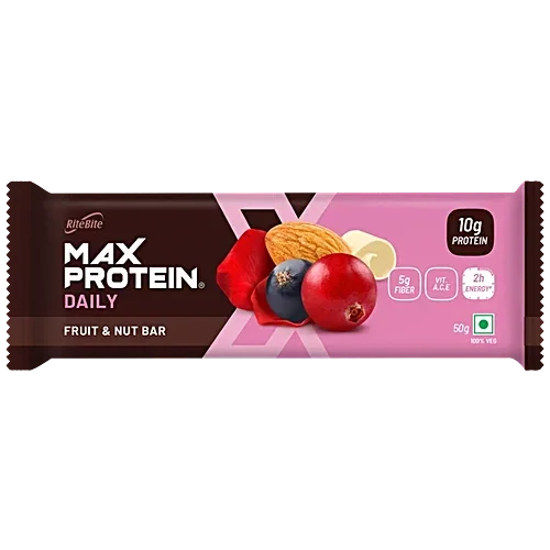RiteBite Max Protein Daily Fruit & Nut Protein Bar - 10g Protein, 5g Fiber, Vit. A, C, E