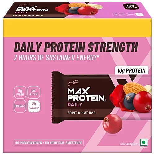  RiteBite Max Protein Daily Fruit & Nut Protein Bars with 10g Protein, 5g Fiber & Vit. A, C, E | No Cholesterol. net weight 50g image 3