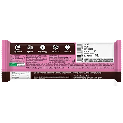  RiteBite Max Protein Daily Fruit & Nut Protein Bars with 10g Protein, 5g Fiber & Vit. A, C, E | No Cholesterol. net weight 50g image 2