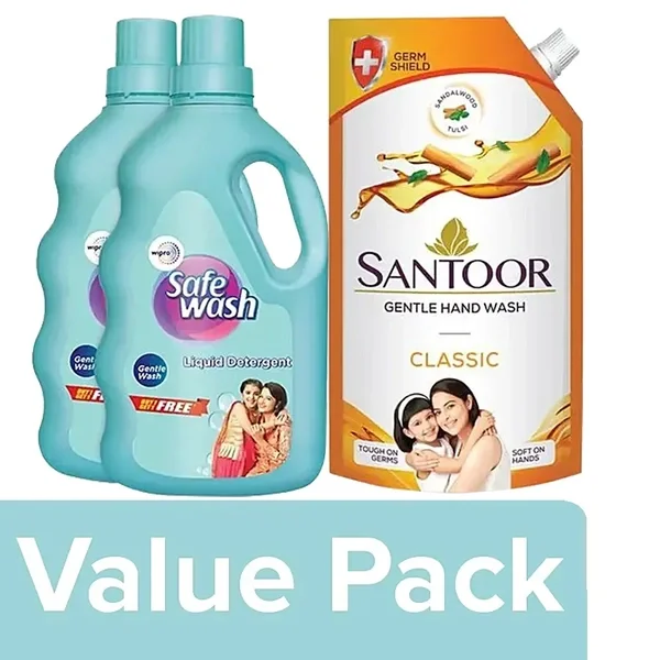Safe Wash Liquid 2kg plus 1 Santoor Handwash 675ml Free