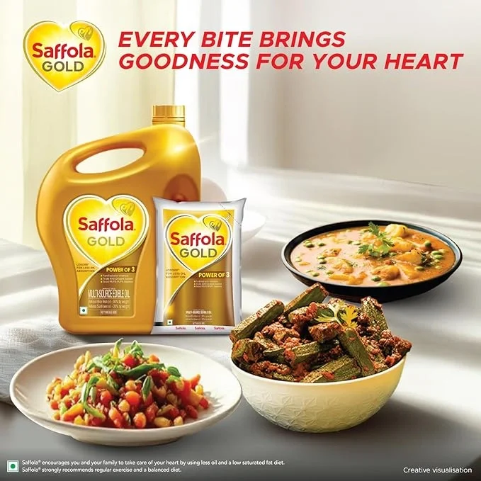  Saffola Gold Refined Cooking oil | Blended of Rice Bran & Sunflower oil | 4.5 Litre Jar/5 Litre Jar + Free 1 Litre Pouch[weight may vary] image 4