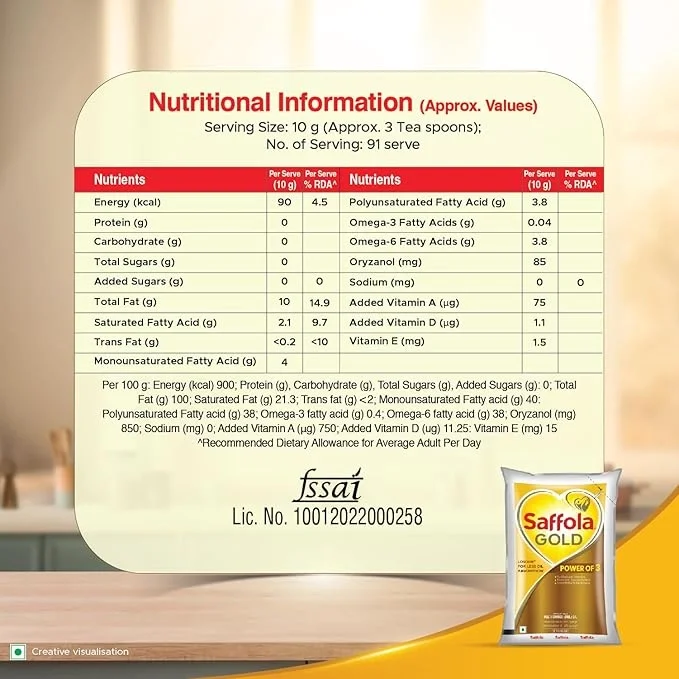Saffola Gold Refined Sunflower (Soorajamukhee) Oil 1 L Pouch – Healthy Cooking Oil image 4