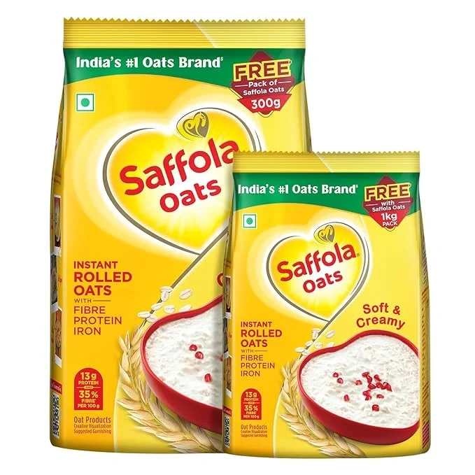 Saffola Oats 1kg with 300g Free - Instant Rolled, Soft & Creamy