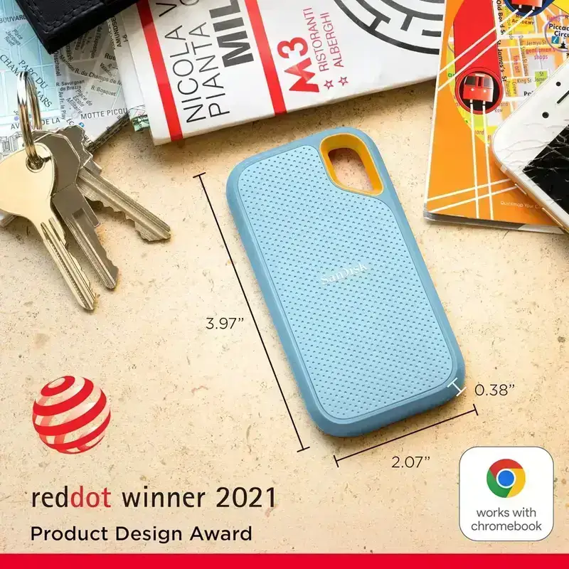 SanDisk Extreme Portable SSD 1TB (Sky Blue), Read & Write Speed up to 1050 & 1000 MB/s, Up to three meter drop protection and IP65 water and dust resistance, USB 3.2 Gen 2, 5 Year Warranty image 4