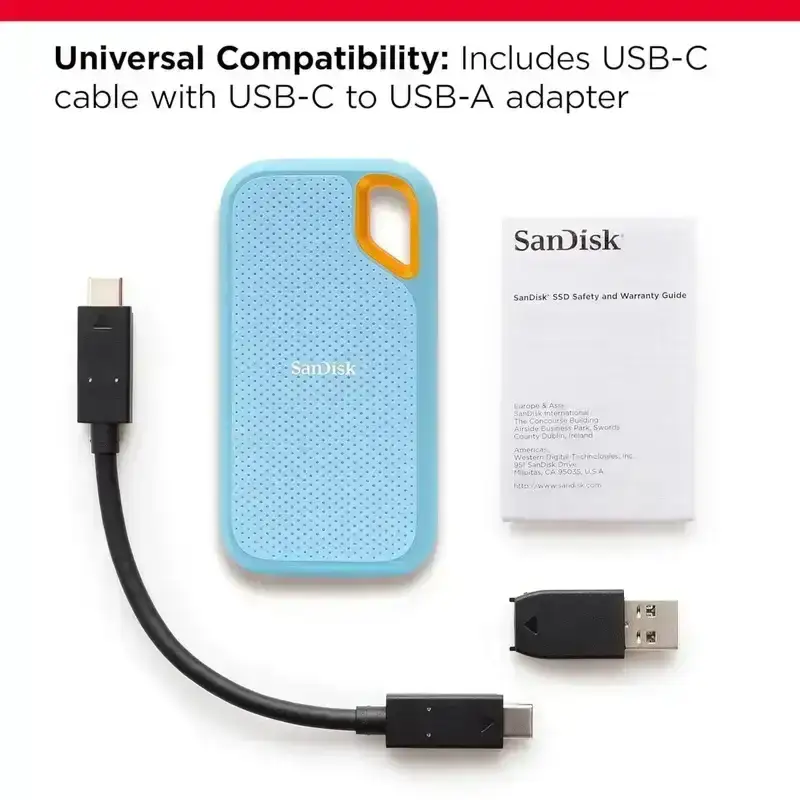 SanDisk Extreme Portable SSD 1TB (Sky Blue), Read & Write Speed up to 1050 & 1000 MB/s, Up to three meter drop protection and IP65 water and dust resistance, USB 3.2 Gen 2, 5 Year Warranty image 5