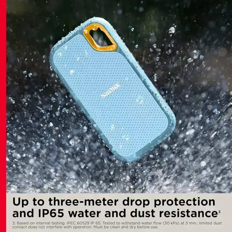 SanDisk Extreme Portable SSD 1TB (Sky Blue), Read & Write Speed up to 1050 & 1000 MB/s, Up to three meter drop protection and IP65 water and dust resistance, USB 3.2 Gen 2, 5 Year Warranty image 6