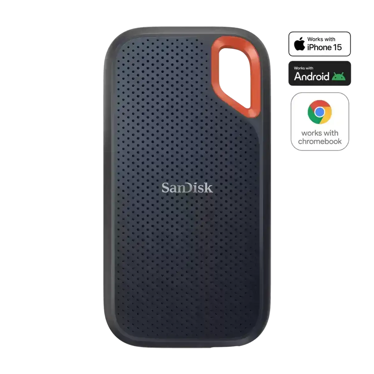 SanDisk Extreme Portable SSD 8TB (Black) with fast read/write speeds, drop & water/dust resistance for reliable data storage.