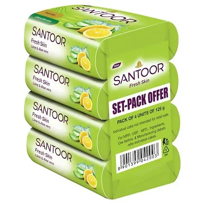 Santoor Fresh Skin Aloe Vera & Lime Bath Soap 4×100g image 5