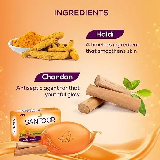 Santoor Sandal & Turmeric Bath Soap 4×100g for Total Skin Care image 3