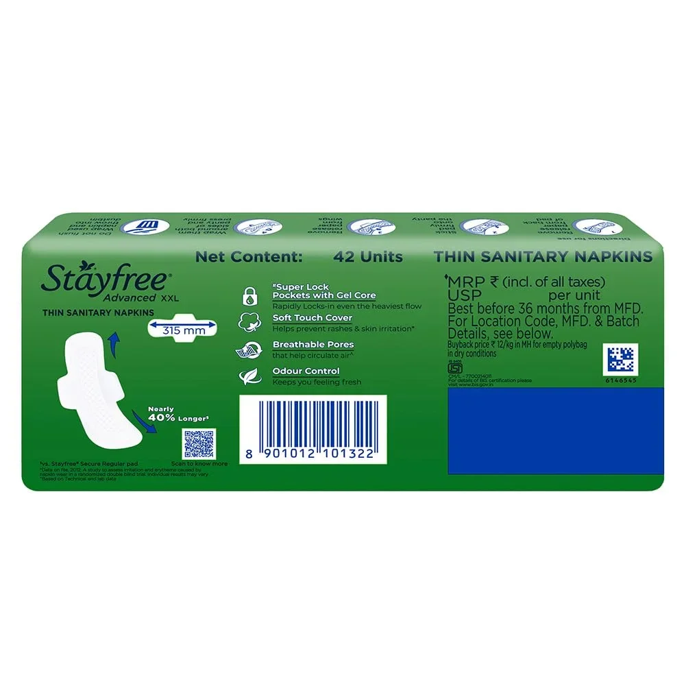 Stayfree Advanced XXL Ultra Soft Sanitary Pads for Women | 42 Pads image 2